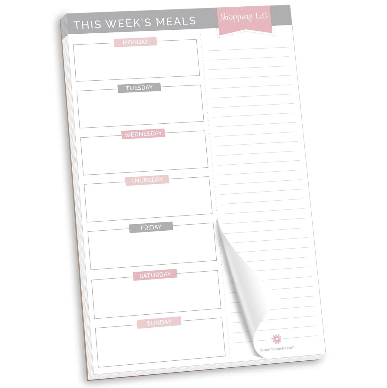 bloom daily planners Planning Pad, 6" x 9", Meal Planning Pad with Magnets, Pink & Grey